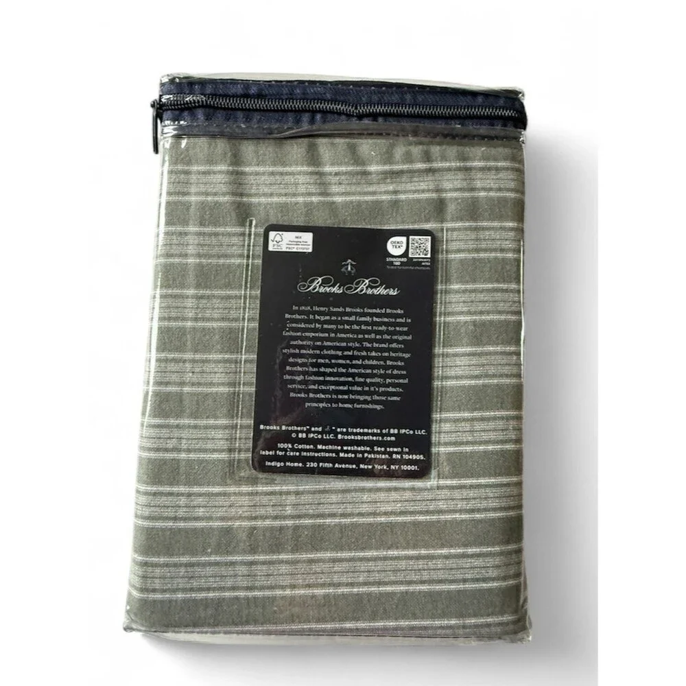 Brooks Brothers Flannel Pillowcases 20x30 Standard Gray White Stripe Set of 2